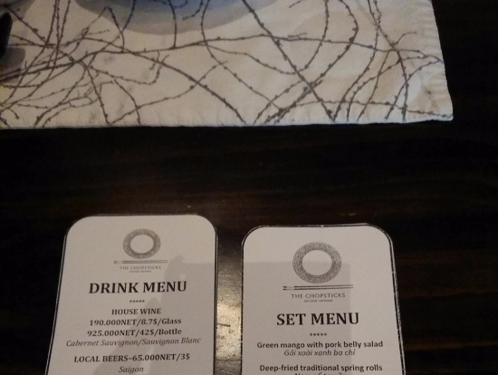 チョップスティックのメニューです(2019.9時点)