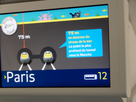ユーロスターの車内のディスプレー