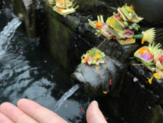 ティルタエンプルの聖なる水でガムランボールを清める