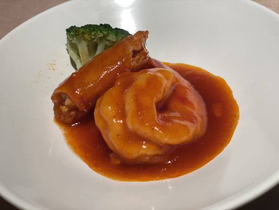 蟹みそ入り車海老のピリ辛ソース炒め