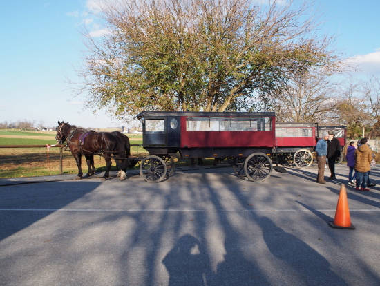アーミッシュ村ではこの馬車に乗って回りました。