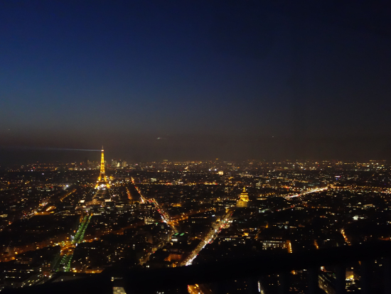 モンパルナスタワーからの夜景。エッフェル塔とアンバリッドが黄金に輝いていました。