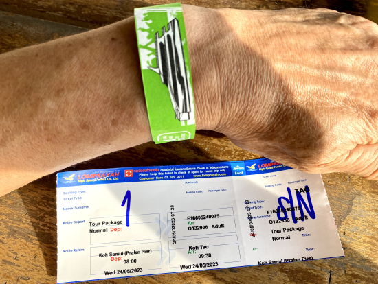 チケットと手首のテープ