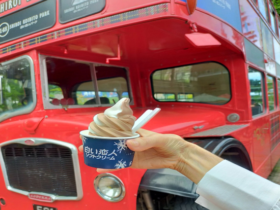白い恋人パーク内で食べたソフトクリーム、最高の味でした。