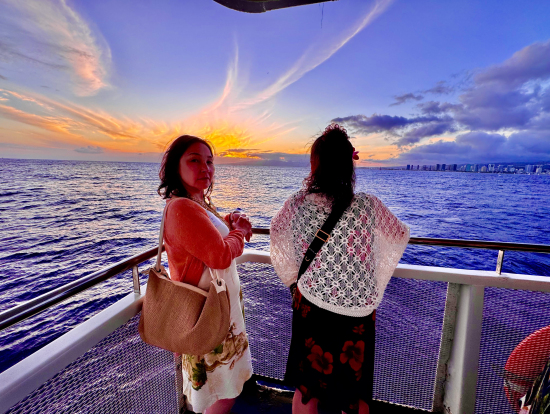 夕陽をバックに撮影