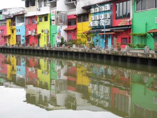 リバークルーズ:景色が水面に映っています