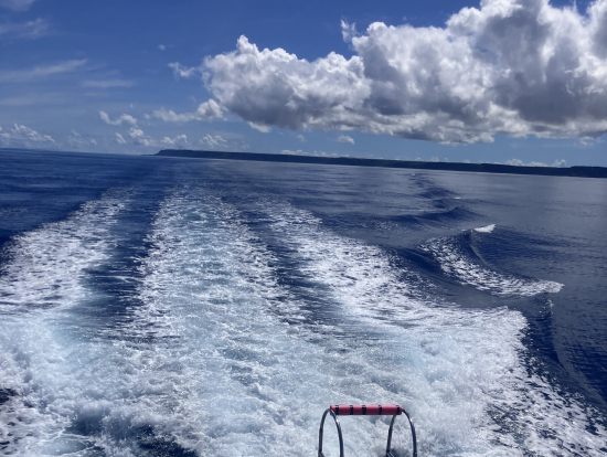 船に滑り台がついています。