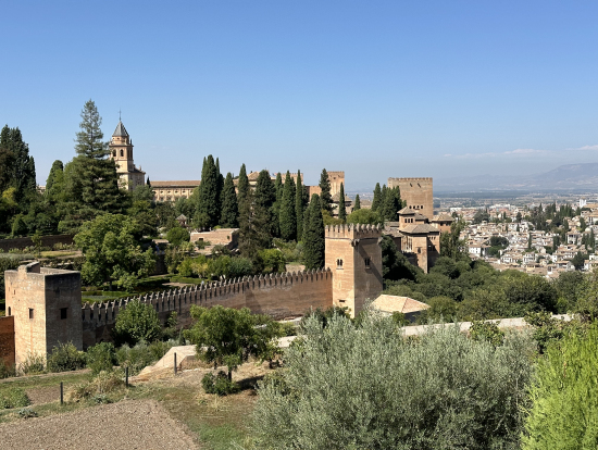 ヘネラリフェ庭園から望むアルハンブラ宮殿。