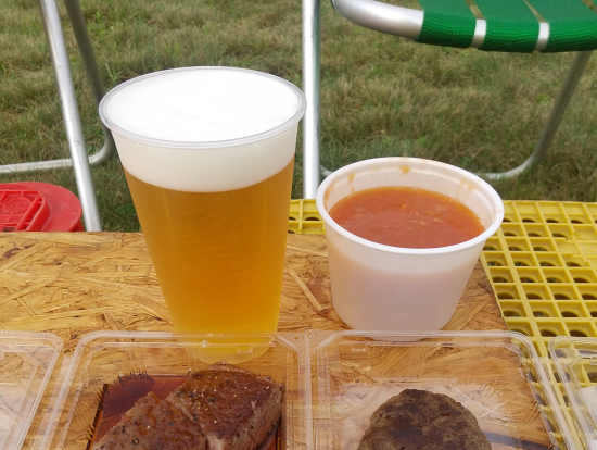 生ビールと平取和牛入トマトスープ絶品です